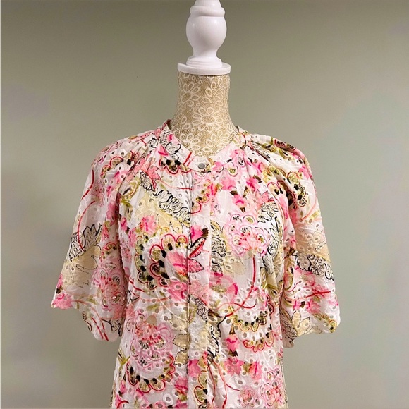 MISA Malena Los Angeles Floral Eyelet Embrodered Flutter Sleeve Midi Dress Sz S - Picture 4 of 12